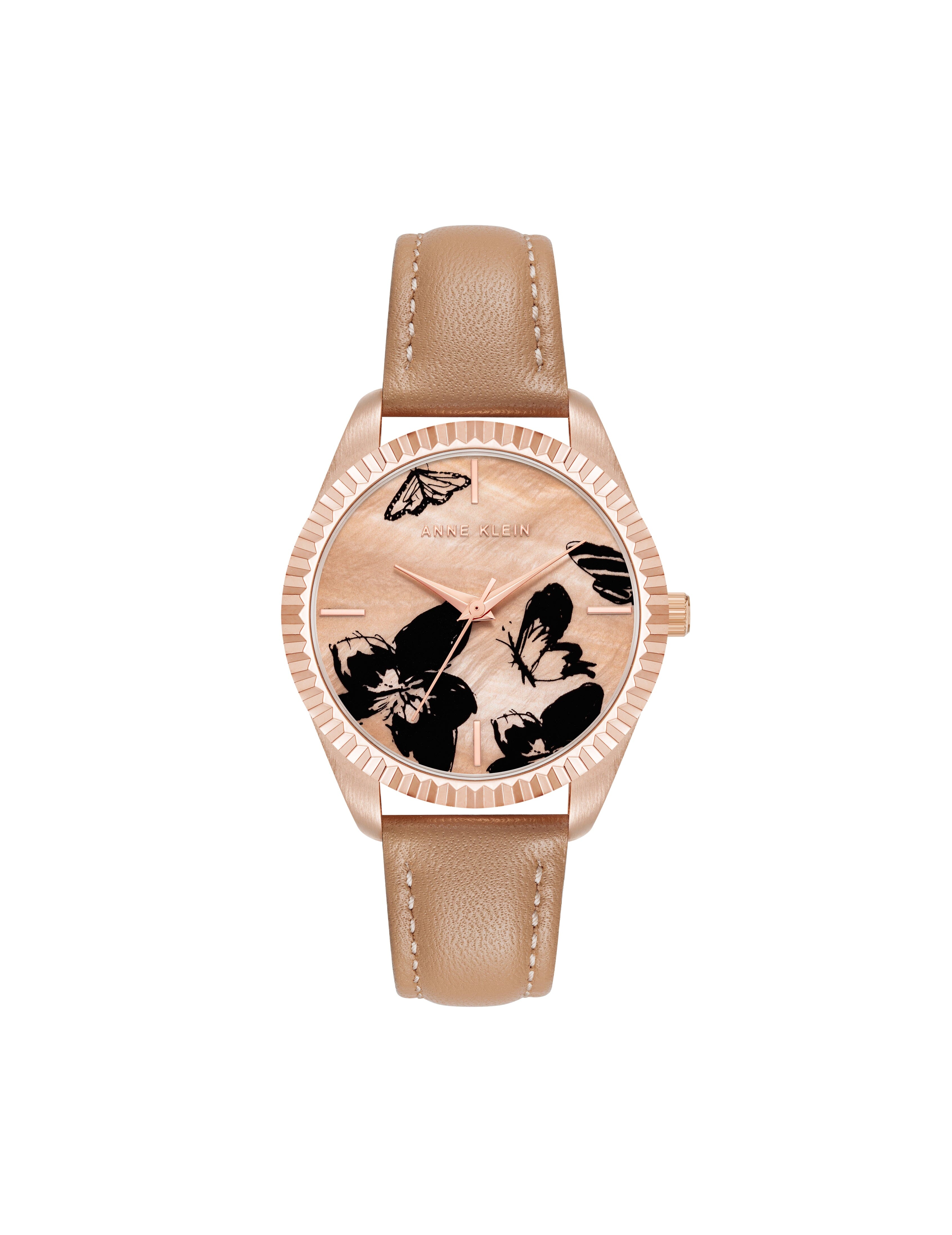 Butterfly Dial Leather Strap Watch