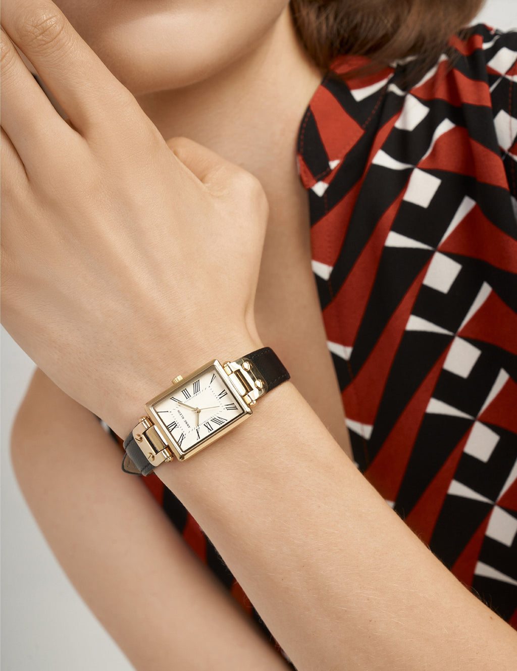 Rectangular Case Leather Strap Watch