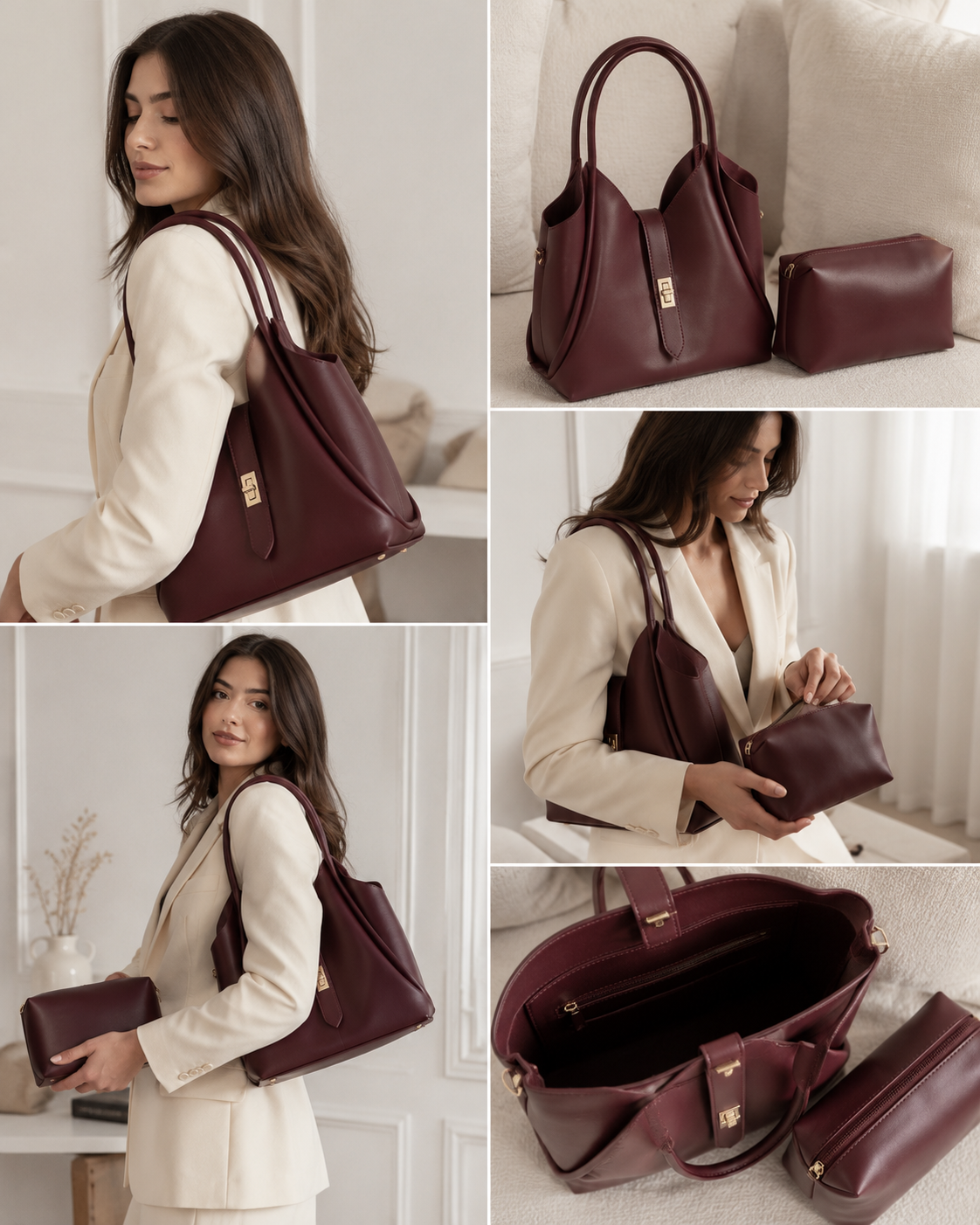 Sac à main élégant 2 en 1 avec pochette assortie