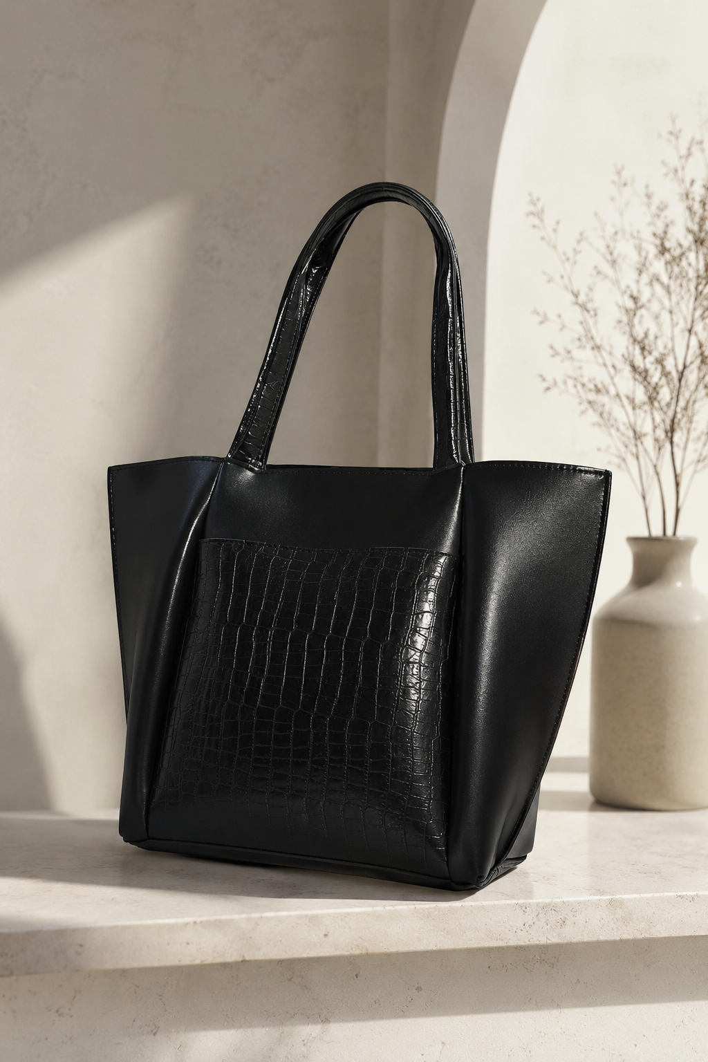 Sac Noir Élégance Croco – Chic & Intemporel