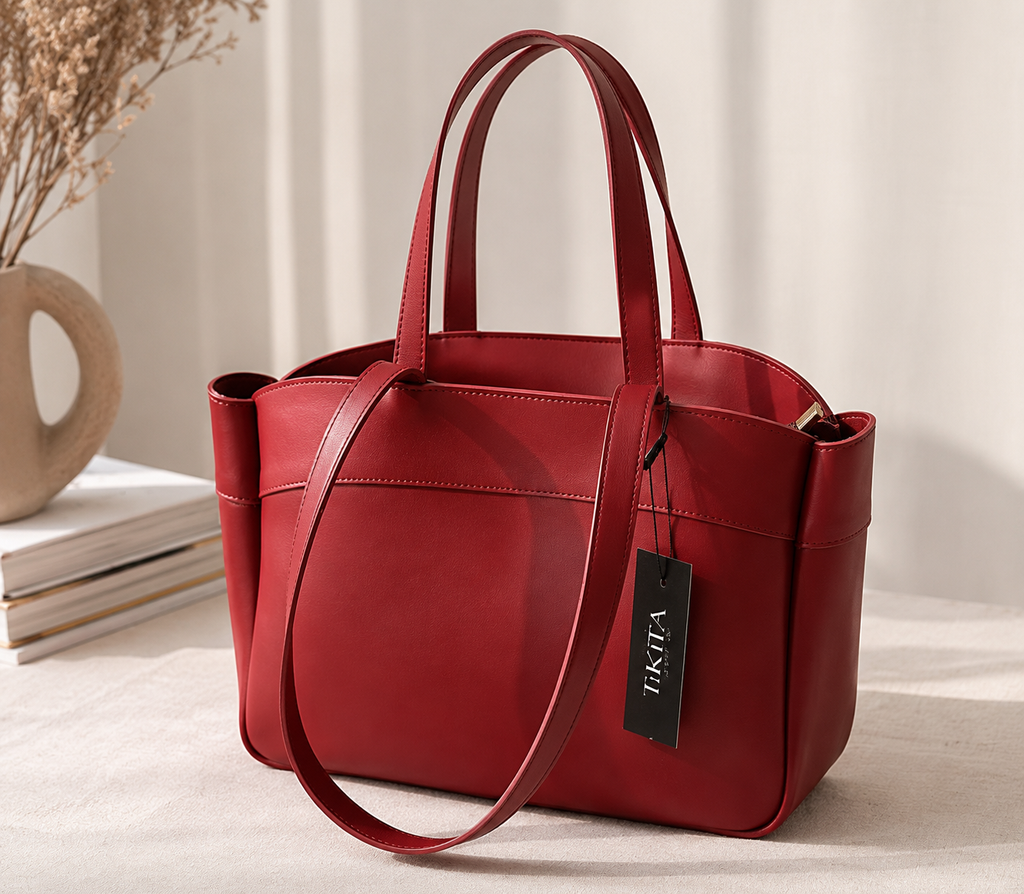 Sac à main élégant avec trousse assortie -Bordeaux