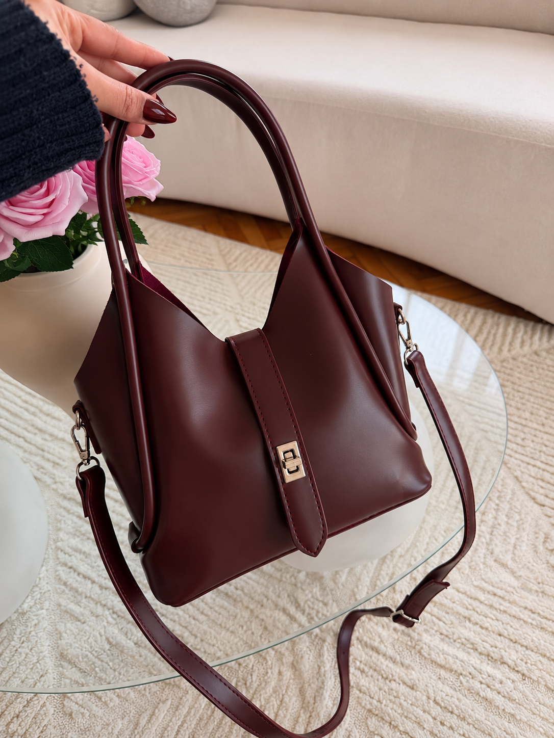 Sac à main élégant 2 en 1 avec pochette assortie
