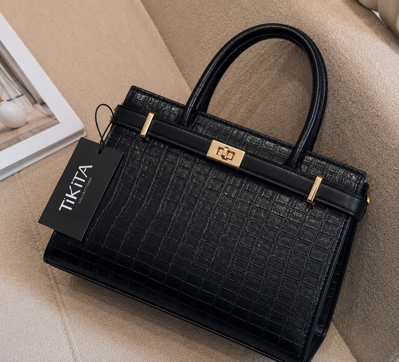 Sac à main effet croco avec bandoulière amovible