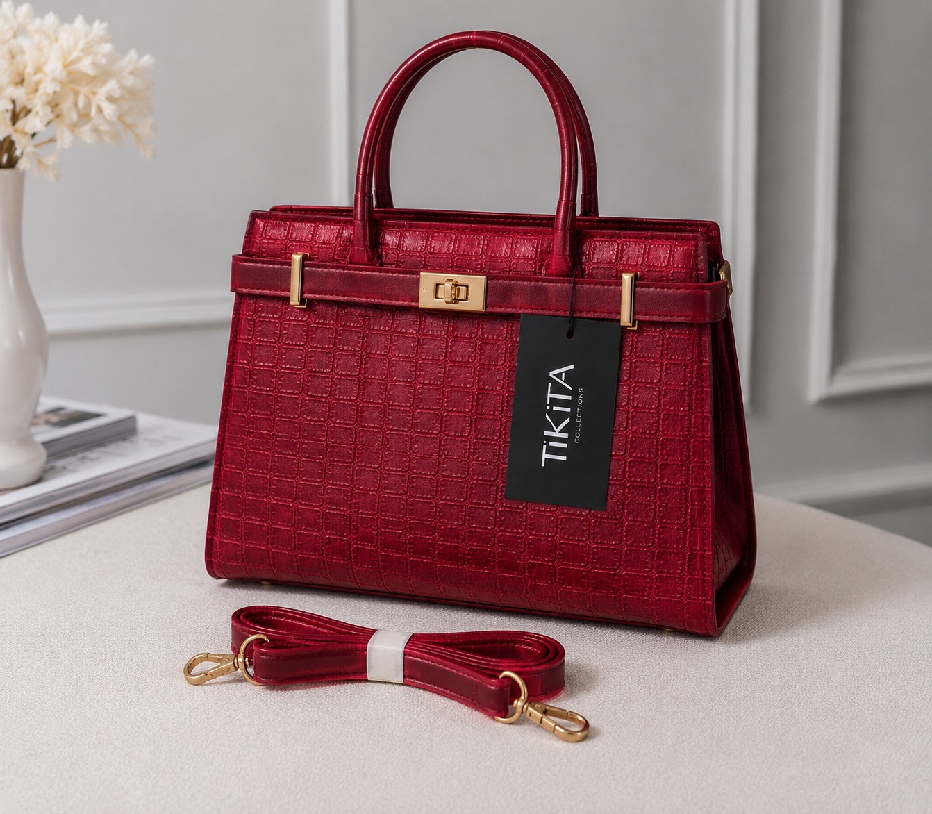 Sac à main effet croco avec bandoulière amovible