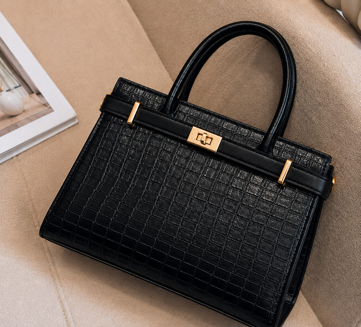 Sac à main effet croco avec bandoulière amovible