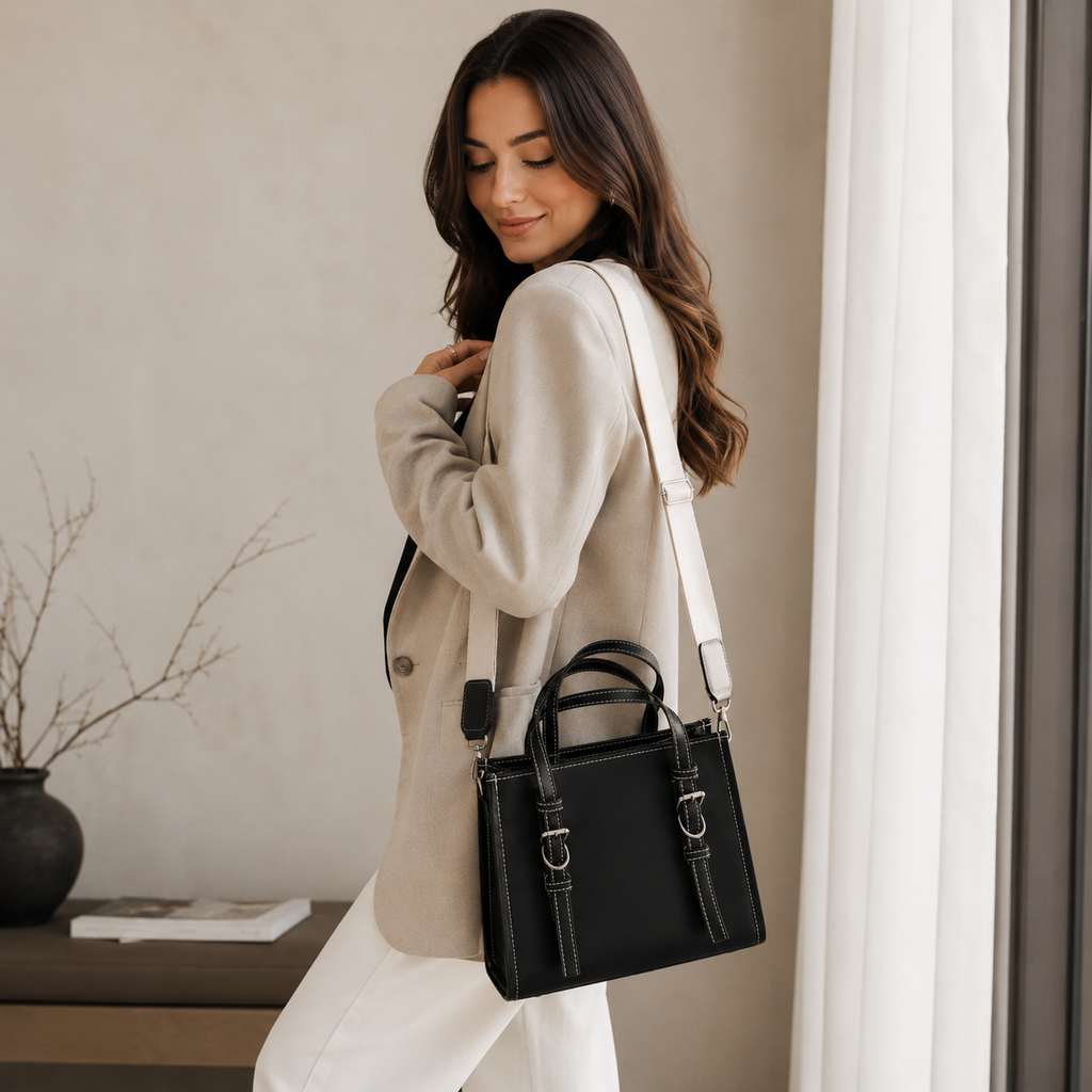 Sac à main élégant avec boucles décoratives